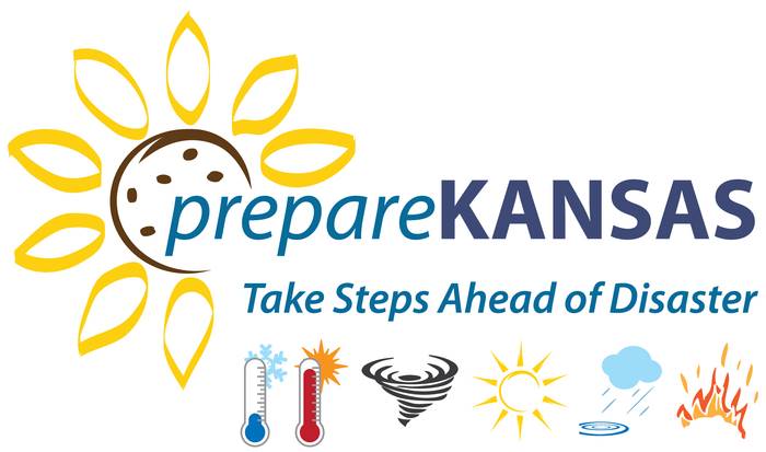 Sun with Weather disasters Kansas Logo for Prepared Kansas 