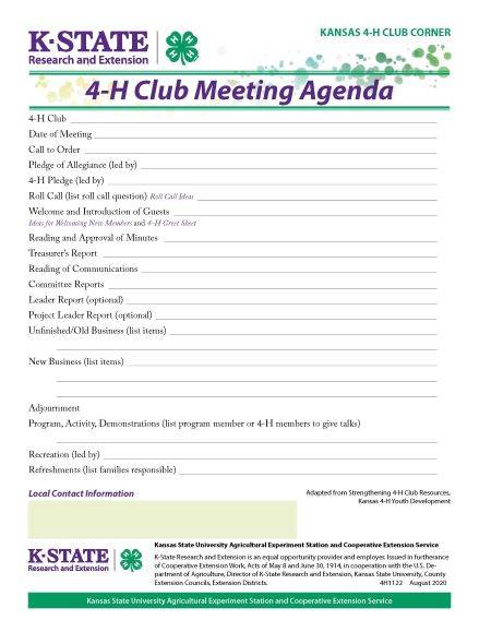 4-H Club Meeting Agenda