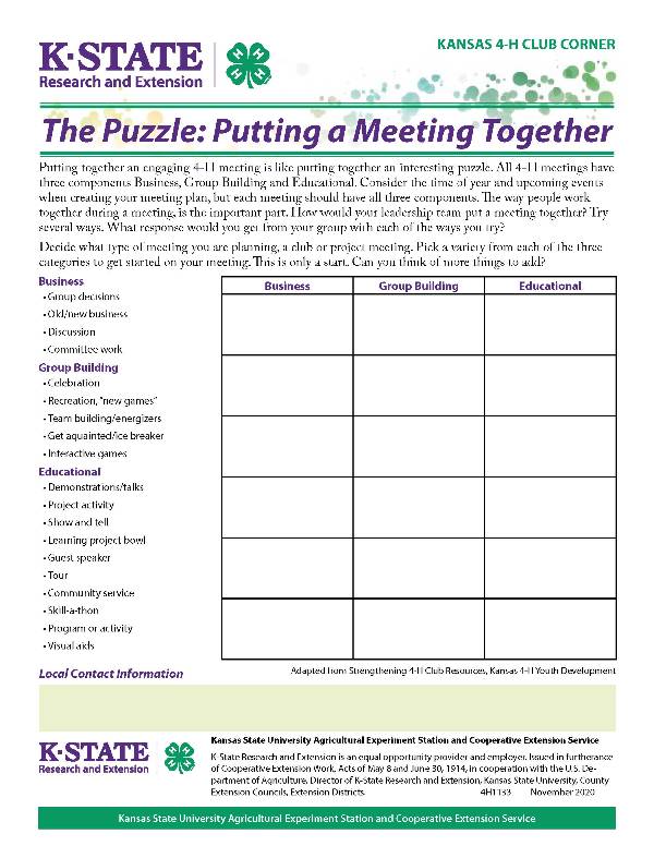 The Puzzle. Putting a meeting together