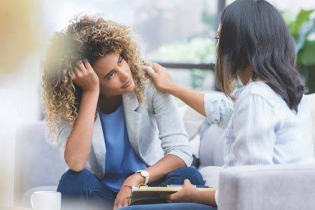 Mental Health - upset woman talking with someone